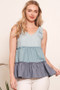 Lime 'N' Chili Full Size Color Block V-Neck Baby Doll Sleeveless Top Plus Size