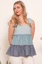 Lime 'N' Chili Full Size Color Block V-Neck Baby Doll Sleeveless Top Plus Size