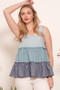 Lime 'N' Chili Full Size Color Block V-Neck Baby Doll Sleeveless Top Plus Size