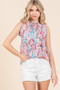 Lime 'N' Chili Full Size Graphic Print Ruffle Trim Mock Neck Sleeveless Top Plus Size