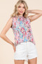 Lime 'N' Chili Full Size Graphic Print Ruffle Trim Mock Neck Sleeveless Top Plus Size