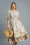 Umgee Printed Smocked Waist Flounce Sleeve Midi Dress