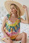 BiBi Circular Tie Dye Knit V Neck Top With Ruffle