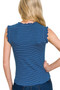 Zenana Ribbed Ruffle Trim Sleeveless Stripe Top