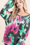 BiBi Tie Dye Print Terry Top with Puff Sleeves