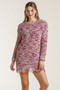 Umgee Full Size Distressed Hem Multicolored Round Neck Knit Tunic Dress Plus Size