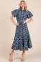 GeeGee Natural Leaf Pattern Eyelet Lace Puff Sleeve Dress