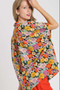 Umgee Full Size Flower Print Boxy Cut Button Down Shirt Plus Size