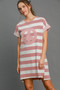 Umgee Peace Applique Striped Short Sleeve Mini Dress