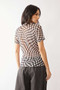 Davi & Dani Checker Board Printed Mesh Short Sleeve Top
