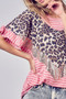 BiBi Stripe Rayon Span Knit Color Block Top With Leopard