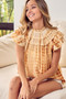 BiBi Tiered Ruffle Neck Tie Dye Top