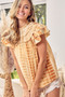 BiBi Tiered Ruffle Neck Tie Dye Top
