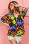 BiBi Tie Dye Print Jersey Stitched V Neck Top