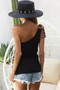 BiBi Rayon Span Knit One Shoulder Top with Leopard Ribbon