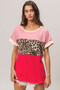 BiBi Leopard Printed Jersey  Color Block Roll Up