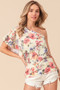 BiBi Floral Printed Jersey Knit Ruffle Sleeve Top