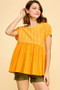 Lime 'N' Chili Embroidered Short Sleeve Pleated Babydoll Top