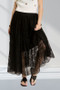 ADORA Elastic Waist Raw Hem Lace Maxi Skirt