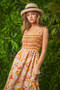 Davi & Dani Multi Smocked Bodice Geo Ruffle Strappy Midi Dress