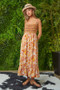 Davi & Dani Multi Smocked Bodice Geo Ruffle Strappy Midi Dress
