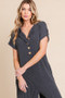 BOMBOM Rib Knit Jumpsuit with Button Detail