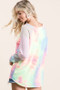 BiBi Tie Dye Terry Top With Color Block Pointelle Knit