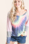 BiBi Tie Dye Terry Top With Color Block Pointelle Knit