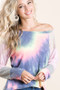 BiBi Tie Dye Terry Top With Color Block Pointelle Knit