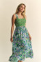 Davi & Dani Multi Smocked Bodice Geo Ruffle Strappy Midi Dress
