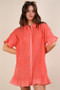 VERY J Pleated Detail Button Down Mini Dress