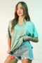 VERY J Raw Hem Pocketed Contrast Washed Denim Shorts