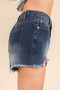 VERY J Raw Hem Pocketed Contrast Washed Denim Shorts