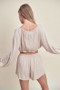 MABLE Gauze Long Sleeve Button Crop Top and Short Set