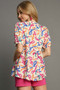 Umgee Full Size Mixed Print Puff Sleeve Babydoll Blouse Plus Size
