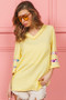 BiBi Cord Rib with Stitched Floral Contrast Top