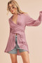 Aemi + Co Tied Collared Neck Long Sleeve Top