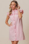 BiBi Washed Button Down Ruffled Cap Sleeve Denim Dress