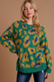 Umgee Full Size Leopard Destroyed Rib Band Sweater Plus Size