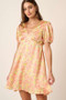 Mittoshop Printed V-Neck Puff Sleeve Mini Dress