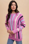 Annie Wear Chevron Stripe Round Neck Ribbed Sweater