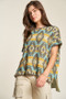 Davi & Dani High-Low Geometric Round Neck Knit Top