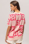BiBi Flower Checker Pattern Short Sleeve Sweater