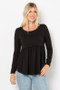 Be Stage Full Size Texture Babydoll Round Neck Long Sleeve Knit Top