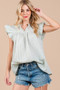 Ces Femme Plaid Notched Ruffled Cap Sleeve Blouse