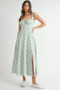 MABLE Floral Print Bustier Back Lace Up Midi Dress