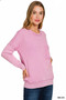 Zenana French Terry Washed Raw Edge Front Pocket Pullover
