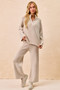 BiBi Two Tone Rib Texured Knit Collared Top with Zip Up
