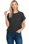 Zenana Round Neck Banded Botton Short Sleeve Sweater