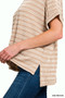 Zenana Raised Rib Striped Exposed Seam Top